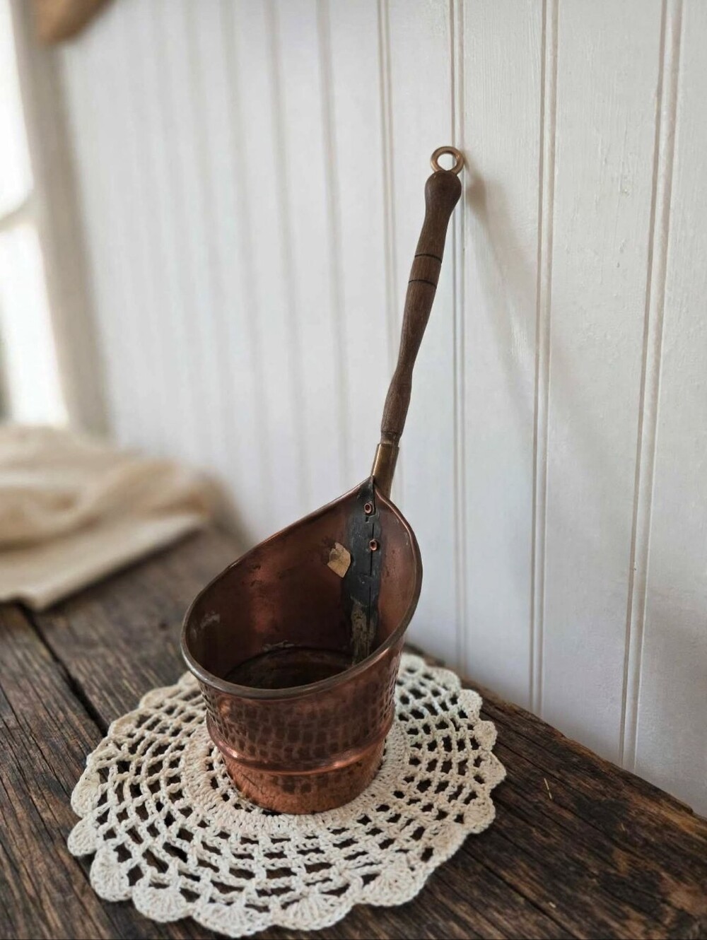 Vintage Dutch Copper Hearth Ladle Dipper Scoop w/ Wood Handle - Made in Holland